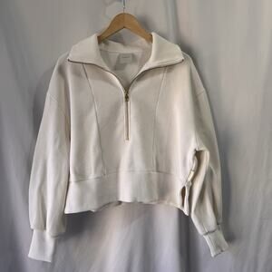 VARLEY Ramona Ribbed Half-Zip Pullover size Large Ivory Ottoman Knit Sweatshirt